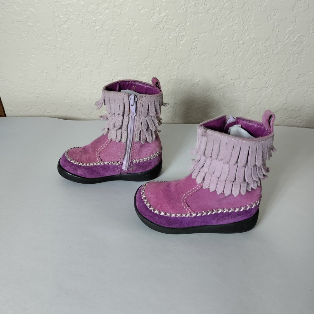 Baby Gap Kids Purple Suede Fringe Moccasin Boots Size 5
